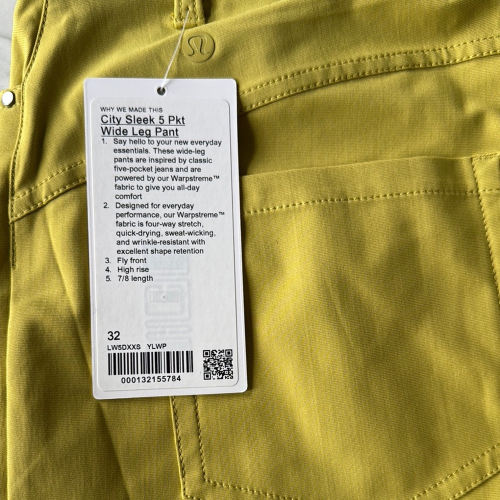 Lululemon Yellow/citron city sleek wide leg Cropped Trousers - Picture 3 of 6